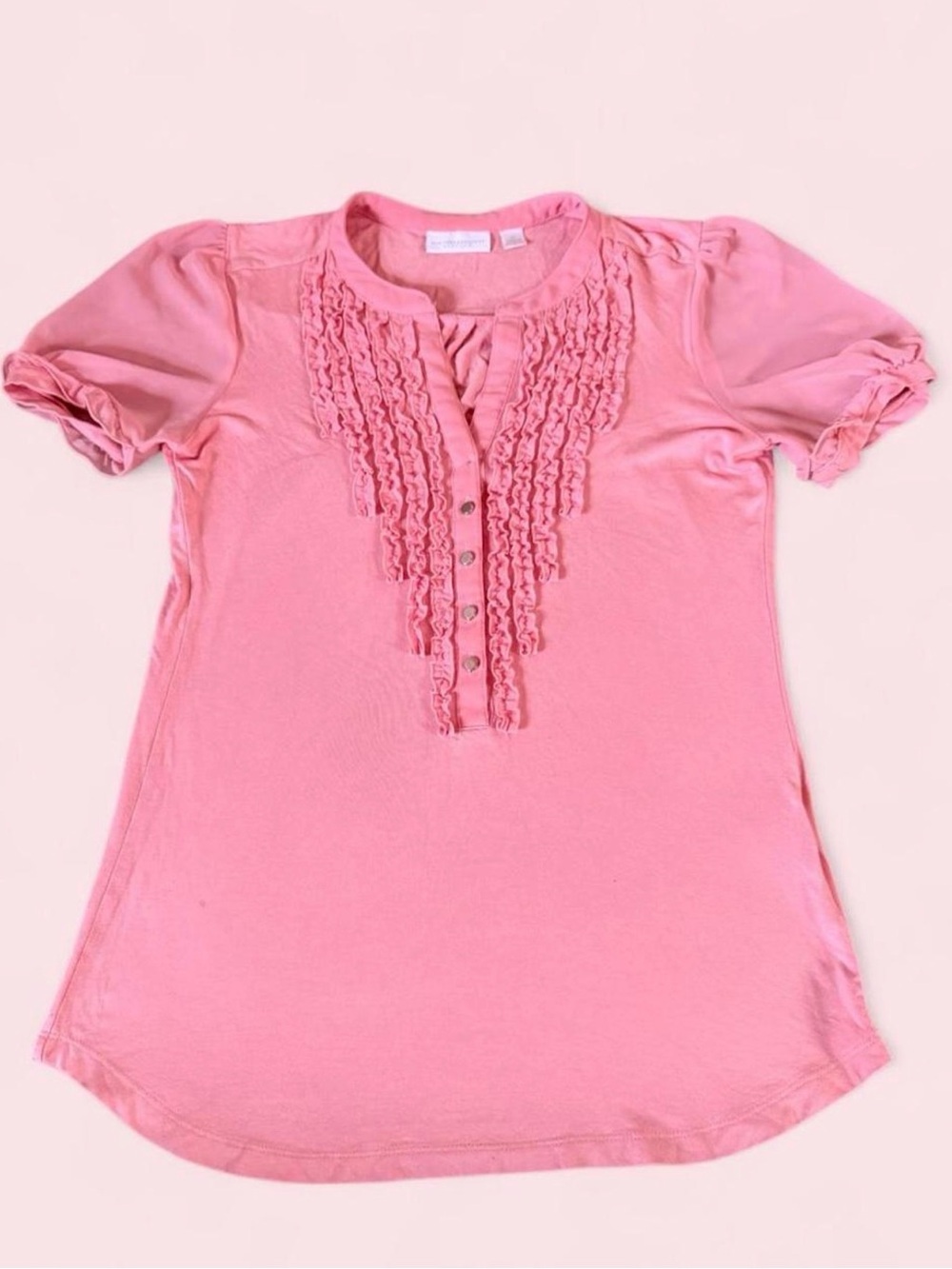 New York & Company Dusty Rose Ruffle Front Top Size XS